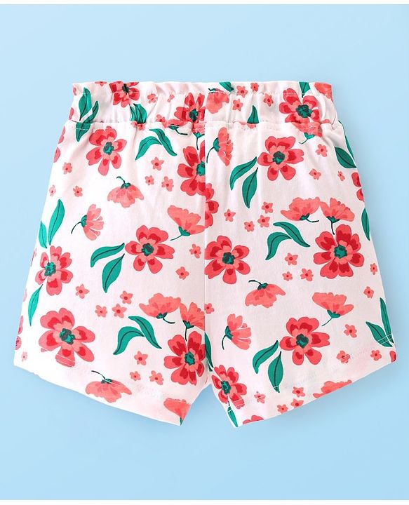 Babyhug Cotton Knit Single Jersey Mid Thigh Shorts Floral Print - Cream