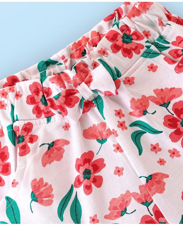 Babyhug Cotton Knit Single Jersey Mid Thigh Shorts Floral Print - Cream