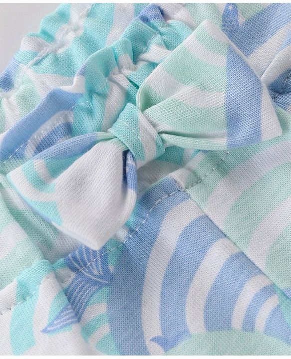 Babyhug Single Jersey Knit Mid Thigh Whale Printed Shorts - White & Blue