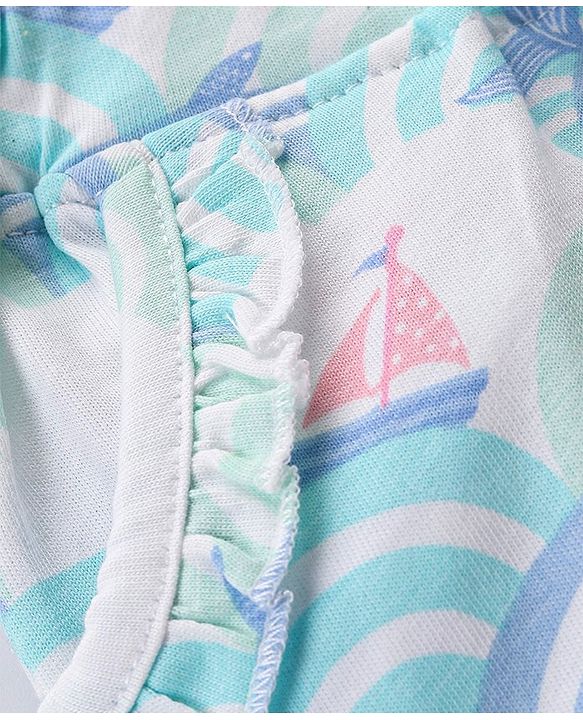 Babyhug Single Jersey Knit Mid Thigh Whale Printed Shorts - White & Blue
