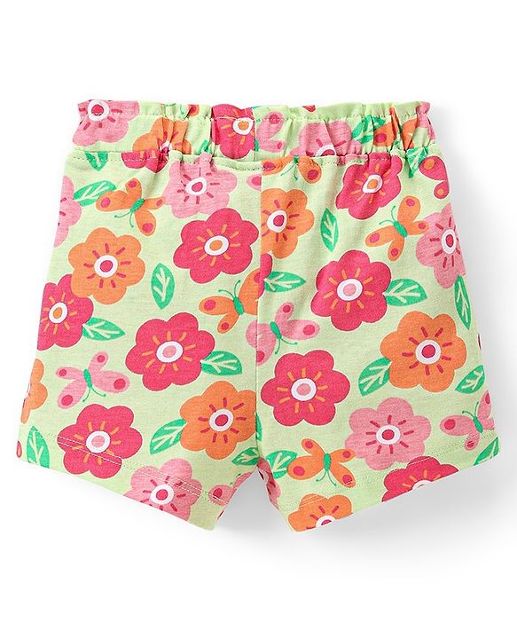 Babyhug Single Jersey Knit Mid Thigh Length Floral Printed Shorts - Yellow