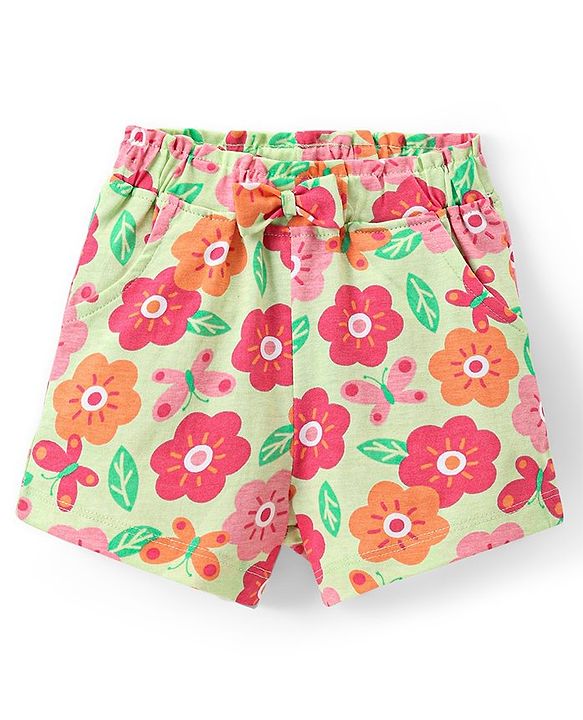 Babyhug Single Jersey Knit Mid Thigh Length Floral Printed Shorts - Yellow