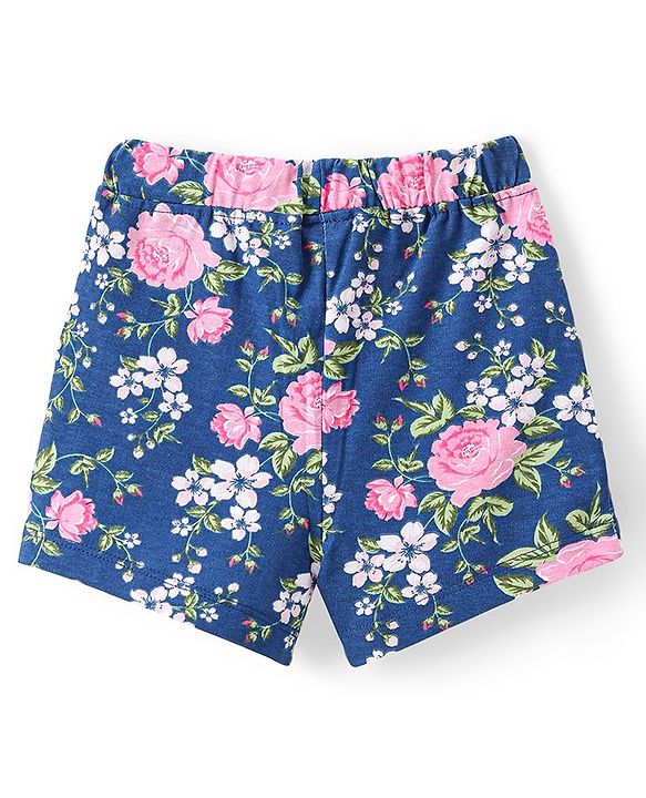 Babyhug Single Jersey Knit Mid Thigh Floral Printed Shorts - Navy Blue