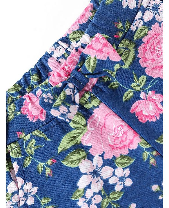 Babyhug Single Jersey Knit Mid Thigh Floral Printed Shorts - Navy Blue