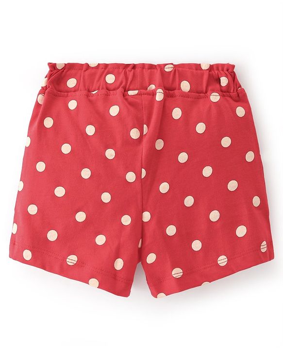 Babyhug Cotton Knit Single Jersey Mid Thigh Shorts With Polka Dots Print - Red