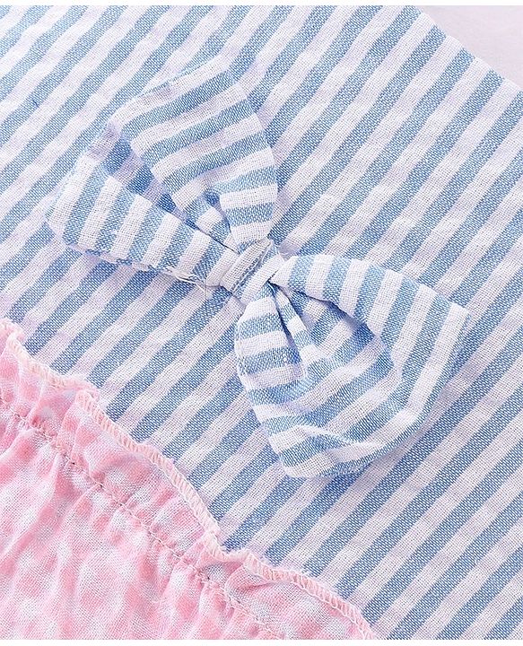 Babyhug Rayon Woven Sleeveless Frock With Bow Applique - Blue Pink & Yellow