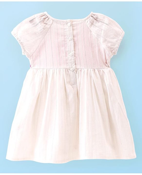 Babyhug 100% Cotton Knit Half Sleeves Frock With Shapes Print - White & Pink
