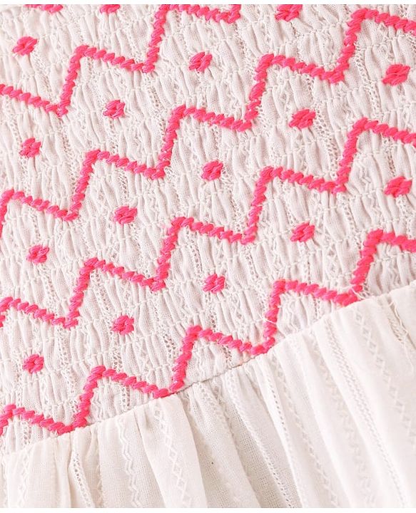 Babyhug 100% Cotton Knit Half Sleeves Frock With Shapes Print - White & Pink