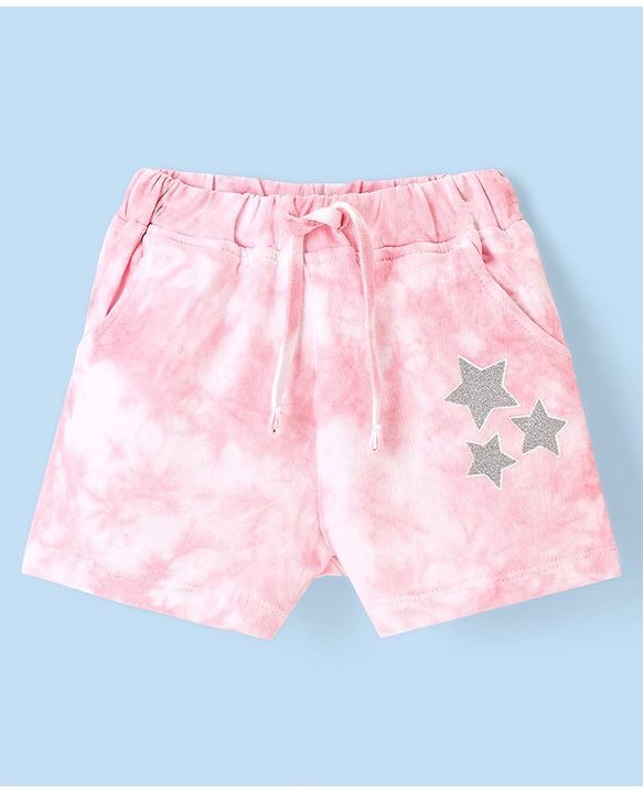 Babyhug Cotton Looper Mid Thigh Shorts With Foil Star Print - Pink