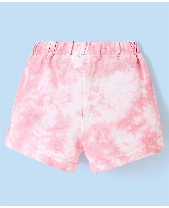 Babyhug Cotton Looper Mid Thigh Shorts With Foil Star Print - Pink
