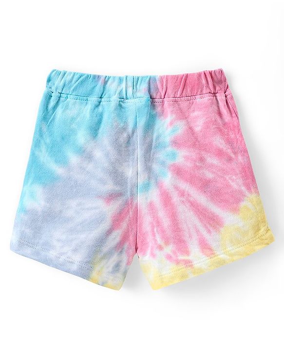 Babyhug Cotton Looper Knit Mid Thigh Smiley Printed Tie & Dye Shorts - Multicolour