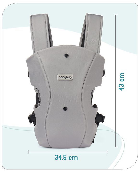 Babyhug  Elegant 3-in-1 Baby Carrier: Lightweight, Breathable fabric, Ergonomic design, Padded straps, Waist belt, 3 carry positions (inward, outward, back), Adjustable seat, Washable cover, Supports up to 15 kg- Grey