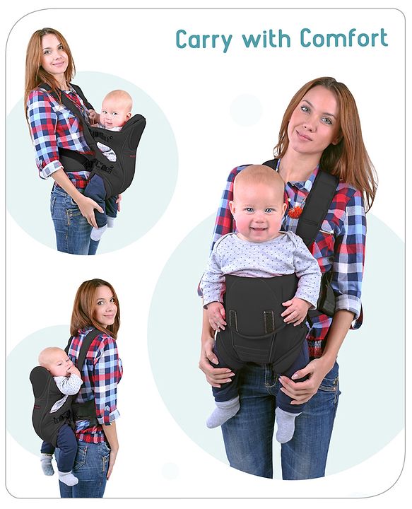 Babyhug  Elegant 3-in-1 Baby Carrier: Lightweight, Breathable fabric, Ergonomic design, Padded straps, Waist belt, 3 carry positions (inward, outward, back), Adjustable seat, Washable cover, Supports up to 15 kg- Grey