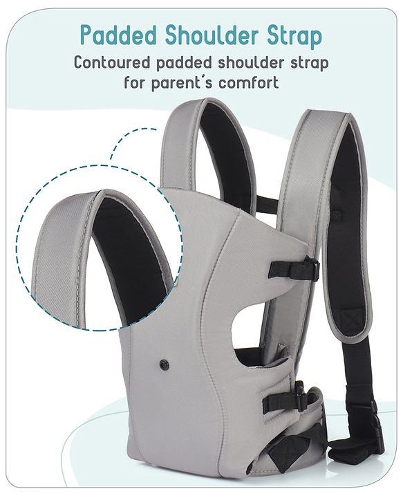 Babyhug  Elegant 3-in-1 Baby Carrier: Lightweight, Breathable fabric, Ergonomic design, Padded straps, Waist belt, 3 carry positions (inward, outward, back), Adjustable seat, Washable cover, Supports up to 15 kg- Grey