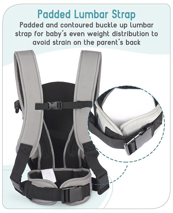 Babyhug  Elegant 3-in-1 Baby Carrier: Lightweight, Breathable fabric, Ergonomic design, Padded straps, Waist belt, 3 carry positions (inward, outward, back), Adjustable seat, Washable cover, Supports up to 15 kg- Grey
