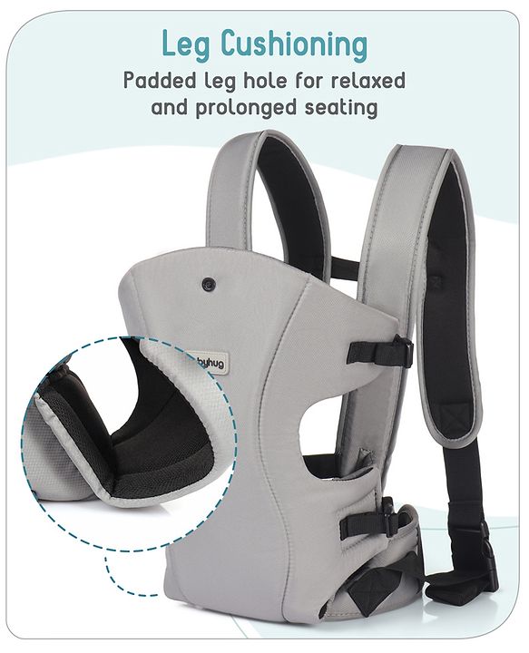 Babyhug  Elegant 3-in-1 Baby Carrier: Lightweight, Breathable fabric, Ergonomic design, Padded straps, Waist belt, 3 carry positions (inward, outward, back), Adjustable seat, Washable cover, Supports up to 15 kg- Grey