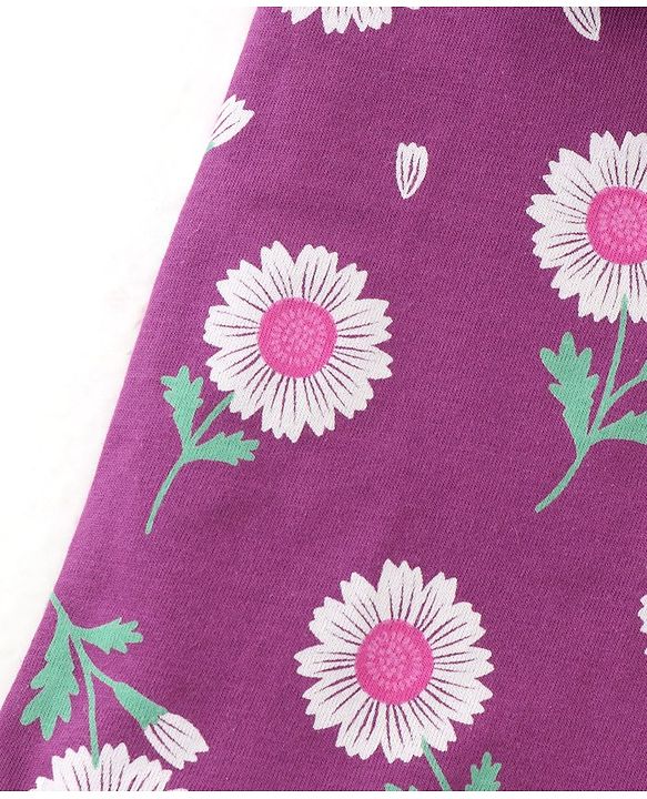 Babyhug 100% Cotton Knit  Sleeveless Top with Frill Detailing & Floral  Print - Purple