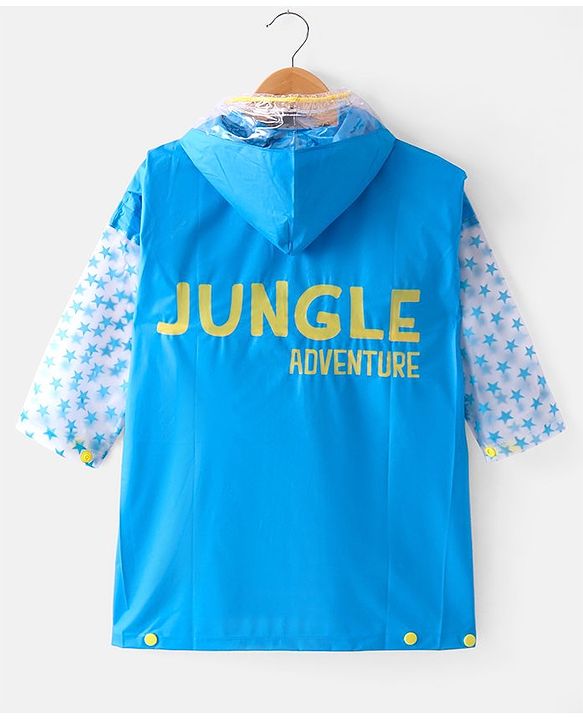 Babyhug Full Sleeves Knee Length Raincoat Lion Roar Print - Sky Blue