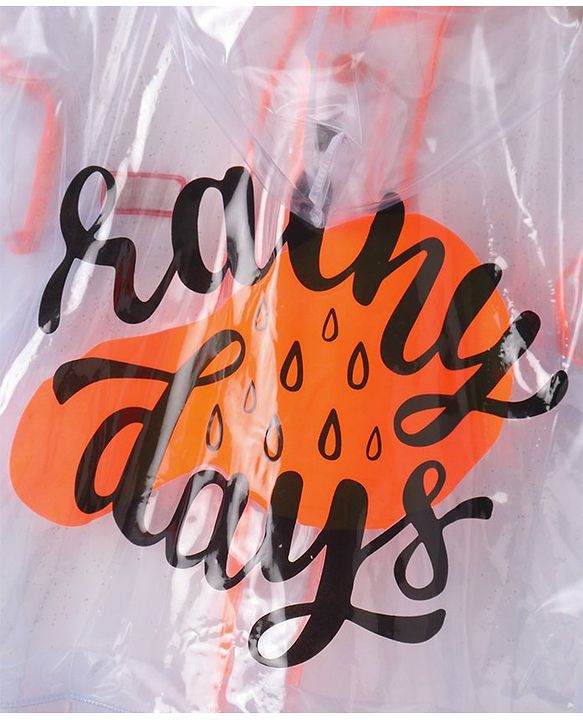Babyhug Full Sleeves Below Knee Length Transparent Raincoat Rainy Day Print - Neon Green