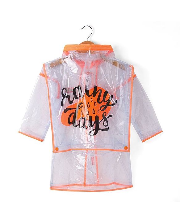Babyhug Full Sleeves Below Knee Length Transparent Raincoat Rainy Day Print - Neon Green