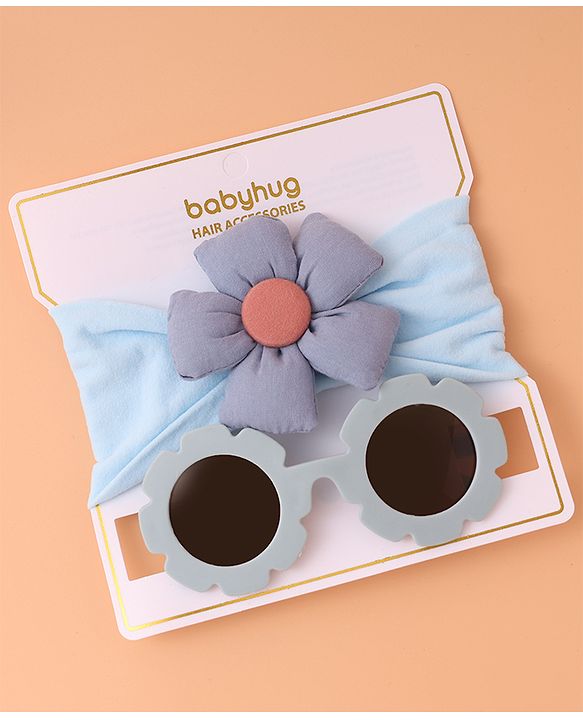 Babyhug Headband With Flower Applique and  Sunglasses - Blue