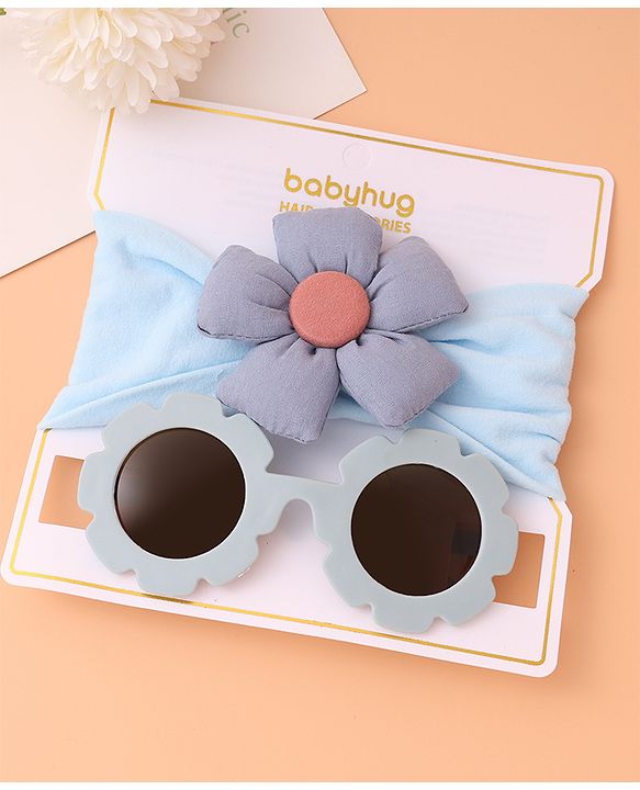 Babyhug Headband With Flower Applique and  Sunglasses - Blue