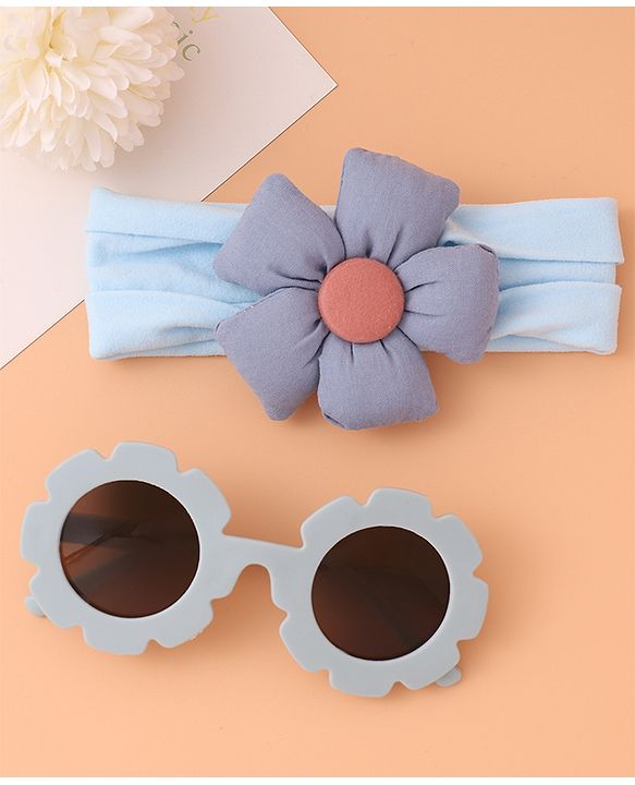 Babyhug Headband With Flower Applique and  Sunglasses - Blue