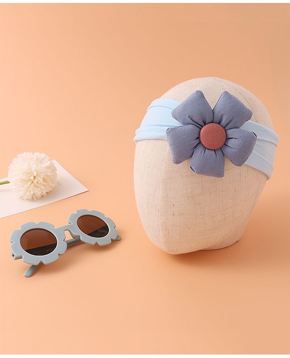 Babyhug Headband With Flower Applique and  Sunglasses - Blue