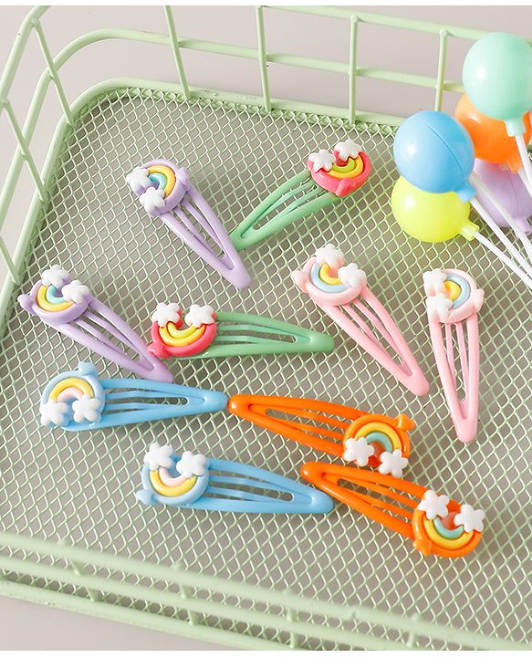 Babyhug Free Size Snap Clips with Rainbow Applique Pack of 10 - Multicolor
