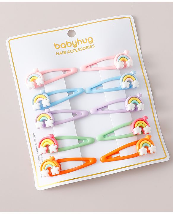 Babyhug Free Size Snap Clips with Rainbow Applique Pack of 10 - Multicolor