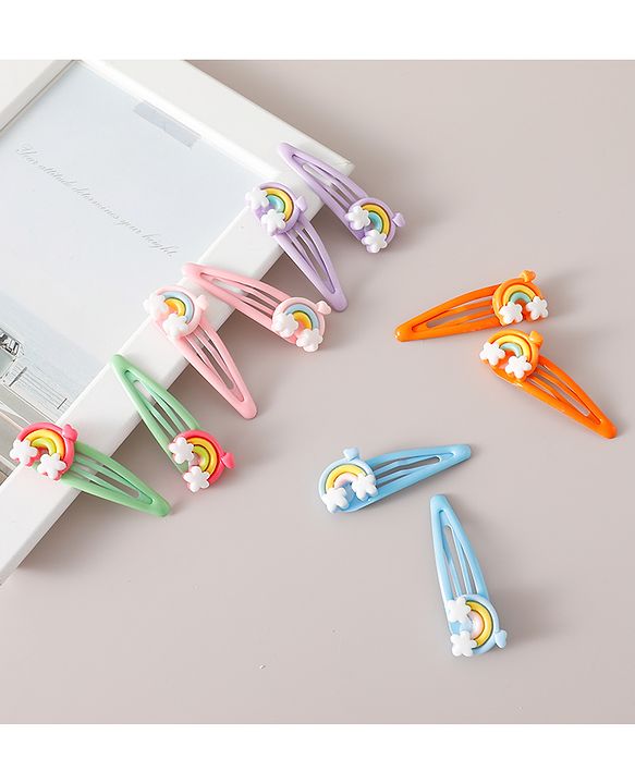 Babyhug Free Size Snap Clips with Rainbow Applique Pack of 10 - Multicolor