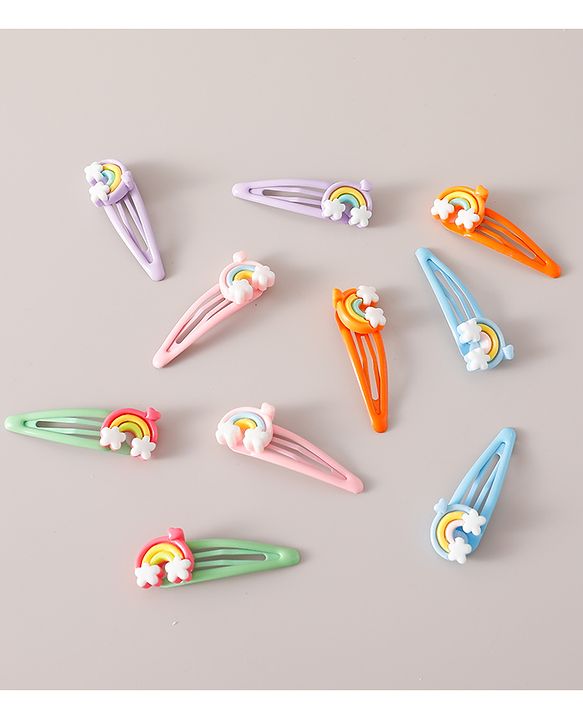 Babyhug Free Size Snap Clips with Rainbow Applique Pack of 10 - Multicolor