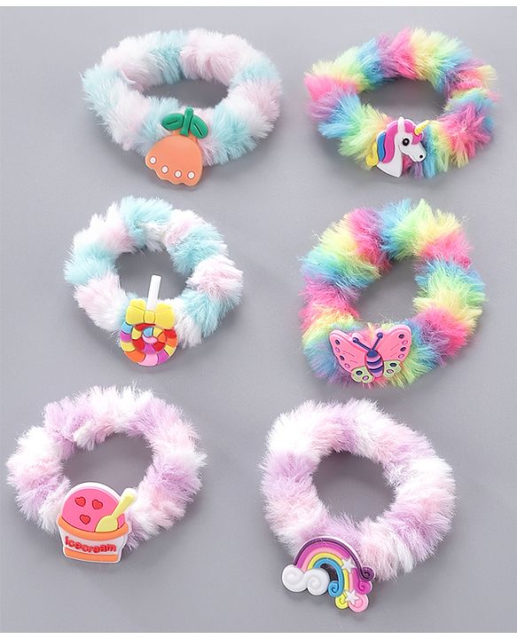 Babyhug Free Size Rubber Bands & Scrunchies Sets with Applique Pack of 6 - Multicolor