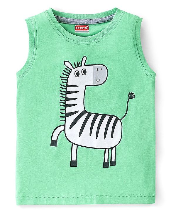 Babyhug Cotton Sleeveless T-Shirt With Zebra Graphics - Green