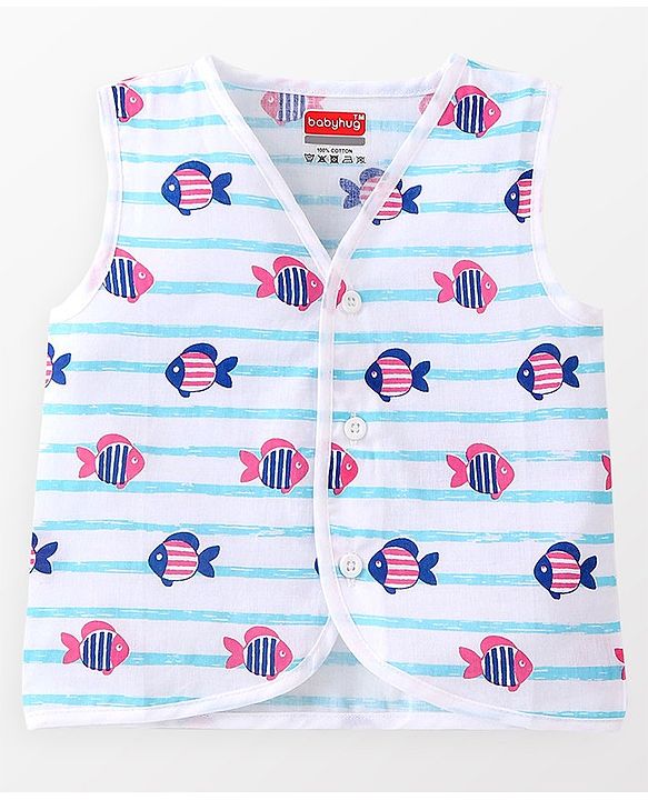 Babyhug 100% Cotton Sleeveless Jhabla Heart Print  Pack of 3 - Multicolour