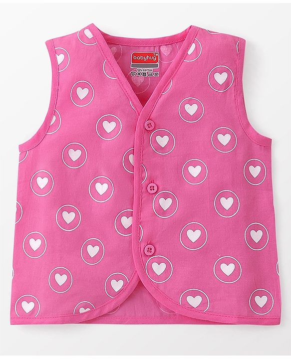 Babyhug 100% Cotton Sleeveless Jhabla Heart Print  Pack of 3 - Multicolour