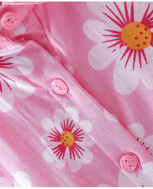 Babyhug Rayon Woven Frill Sleeves Top With Knot & Floral Print - Pink