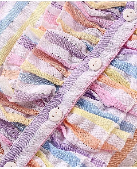 Babyhug Woven Sleeveless Front Open Striped  Top with Knot and Frill Detailing - Multicolour