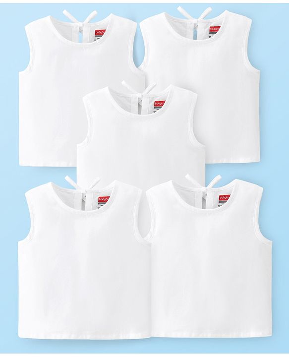 Babyhug 100% Cotton Woven Back Tie Knot Jhablas Pack of 5 - White