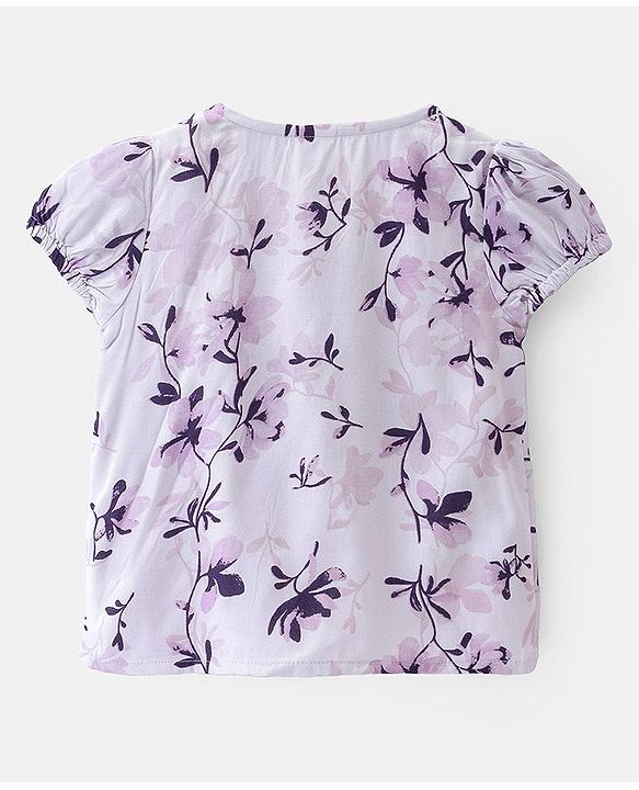 Babyhug Rayon Woven Half Sleeves Top With Knot Floral Print - Purple