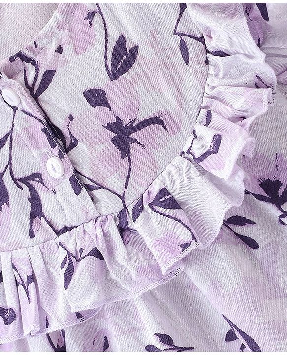 Babyhug Rayon Woven Half Sleeves Top With Knot Floral Print - Purple