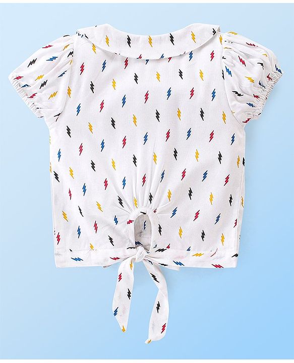 Babyhug Rayon Woven Front Open Half Sleeves Printed Top - White