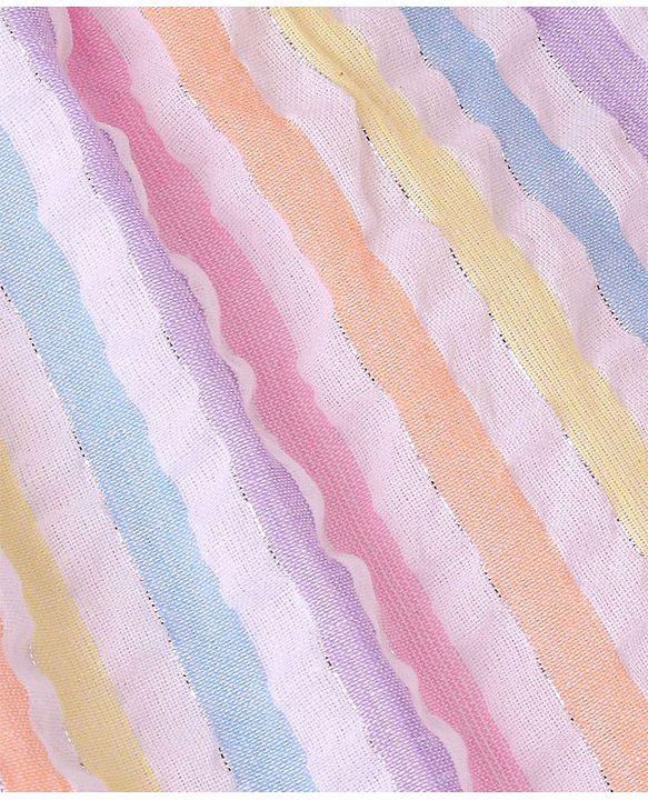 Babyhug Cotton Blend Woven  Half Sleeves Top with Stripes - Pink & Purple