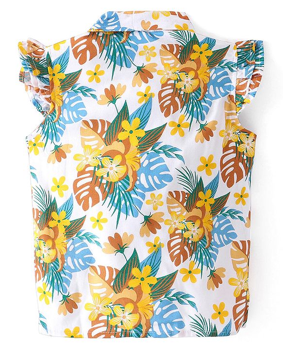 Babyhug Sleeveless Top with Knot Detailing Floral Print - White