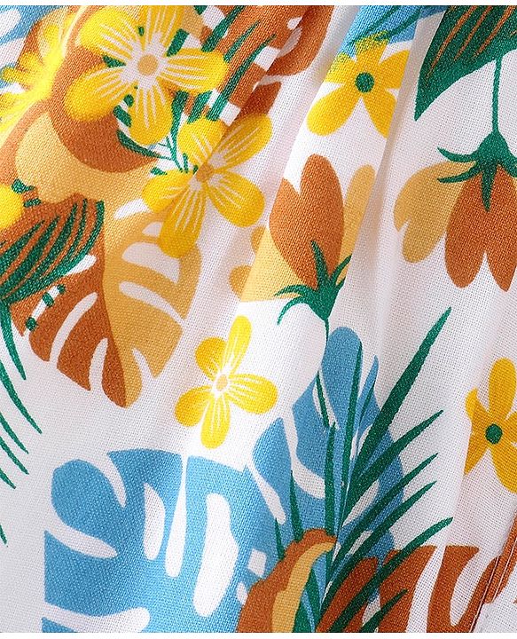 Babyhug Sleeveless Top with Knot Detailing Floral Print - White