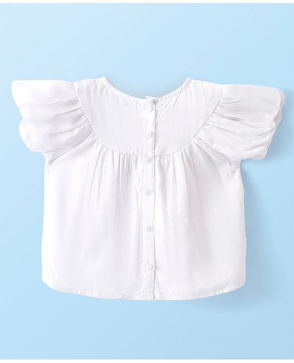Babyhug Rayon Gathered Half Sleeves Woven Top With Fabric Manipulation - White
