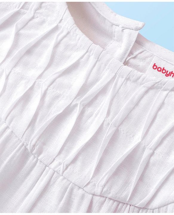 Babyhug Rayon Gathered Half Sleeves Woven Top With Fabric Manipulation - White