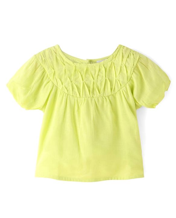 Babyhug Rayon Gathered Half Sleeves Woven Cropped Top With Fabric Manipulation - Lime