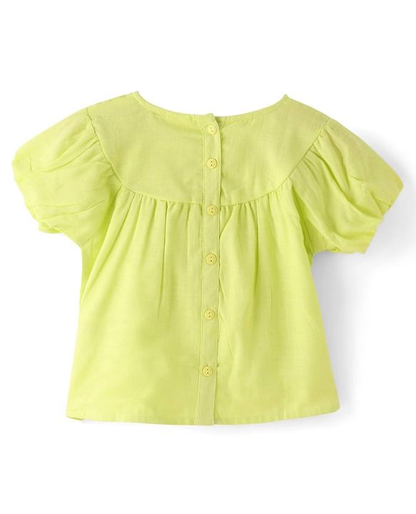Babyhug Rayon Gathered Half Sleeves Woven Cropped Top With Fabric Manipulation - Lime
