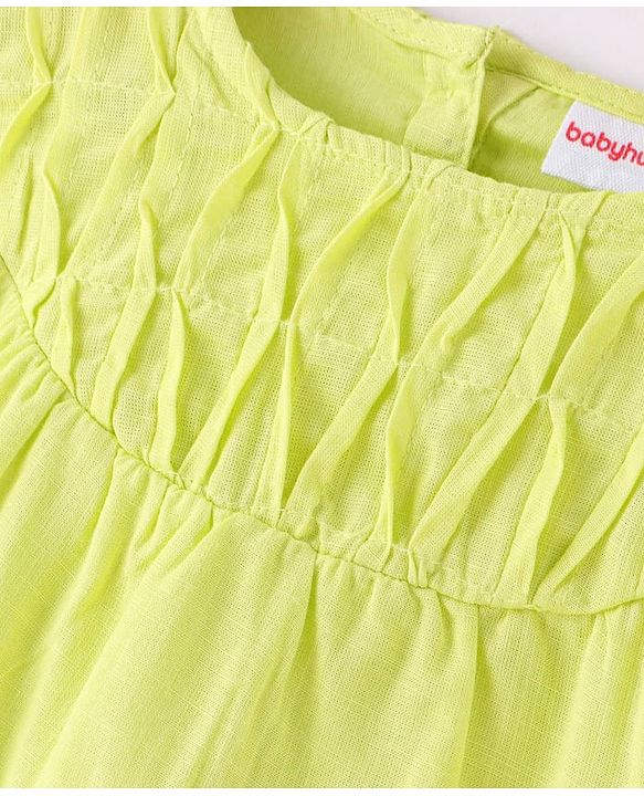 Babyhug Rayon Gathered Half Sleeves Woven Cropped Top With Fabric Manipulation - Lime